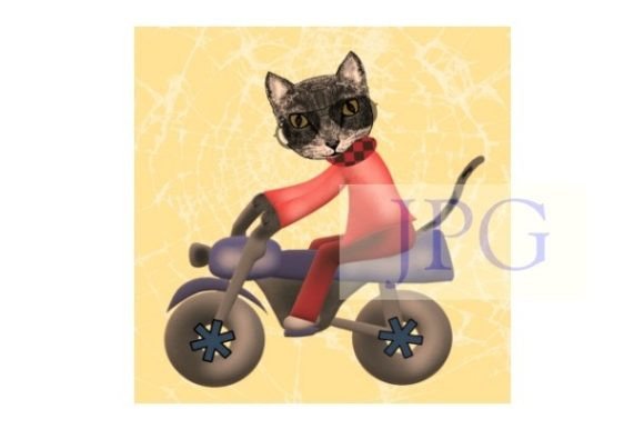 Black Cat Motorcycle 3D Animal Print: A Bold Creative Asset