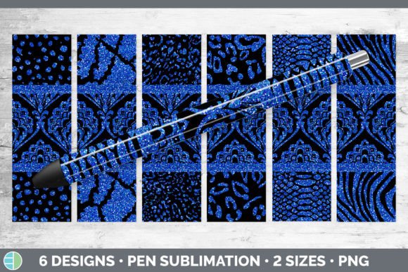 Blue Damask Pen Wraps: Glitter Animal P Sublimation Bundle
