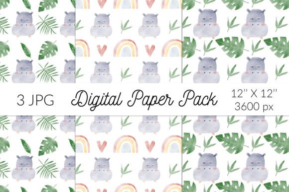 Hippopotamus Digital Paper: Africa Animal Designs