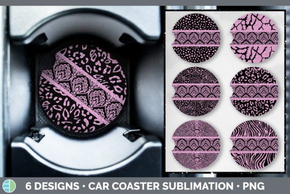 Pink Damask Car Coaster | Glitter Animal: A Bold Sublimation Asset