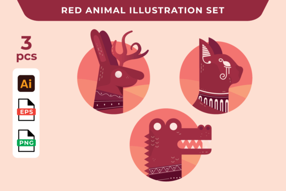 Red Animal Illustration: A Bold Graphic Set for Modern Brands