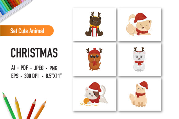 Set of Cute Christmas Animal: Festive Design Assets