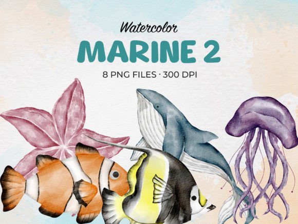Watercolor Marine Sea Animal Clip Art for Creative Projects