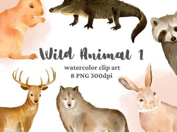 Watercolor Wild Animal Set 1 Clip Art: Infuse Artistry into Your Projects